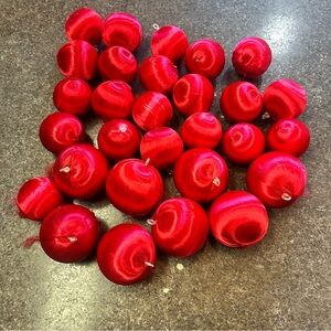 29 SPUN SATIN Christmas Tree Ornaments RED Round 80s